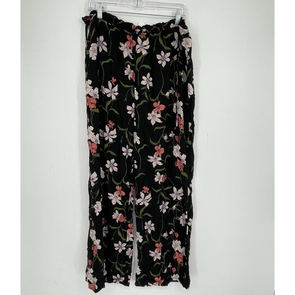 Shade & Shore Women's Black Floral Rayon Wide Leg Beach Cover Up Pants Size XL